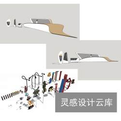 商场商城写字楼办公楼异形VI标识导视指示牌服务台草图大师SU模型