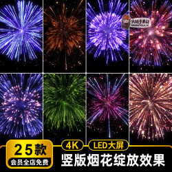 夜空竖版烟花绽放礼花新年春节喜庆led舞台背景剪辑短视频素材E17