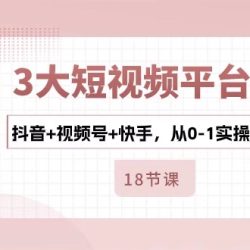 3大短视频平台流量获客，抖音+视频号+快手，从0-1实操起盘做号