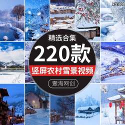 竖屏冬季怀旧乡村乡下农村小镇小屋下雪景雪花飘落短视频剪辑素材
