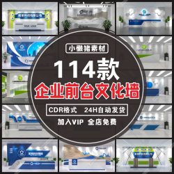 W041公司服务大厅企业前台文化墙接待logo名称形象墙设计素材模板